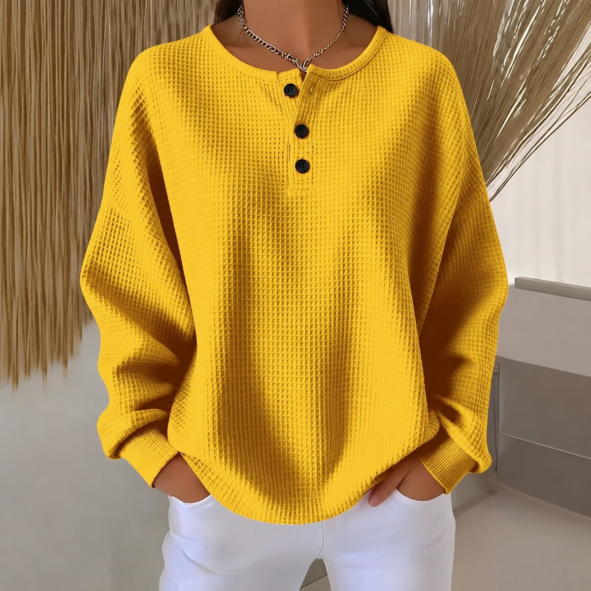 Anabella - Bequemer Waffelpullover mit Knopfleiste für Damen