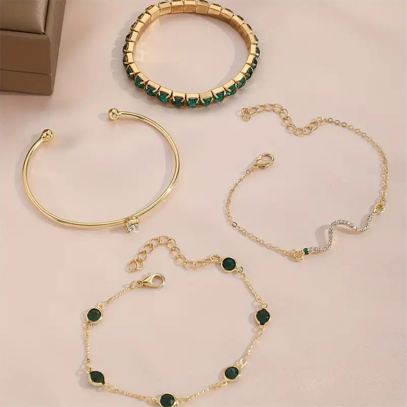 Camille – Stilvolles Armbandset mit grünen Steinen