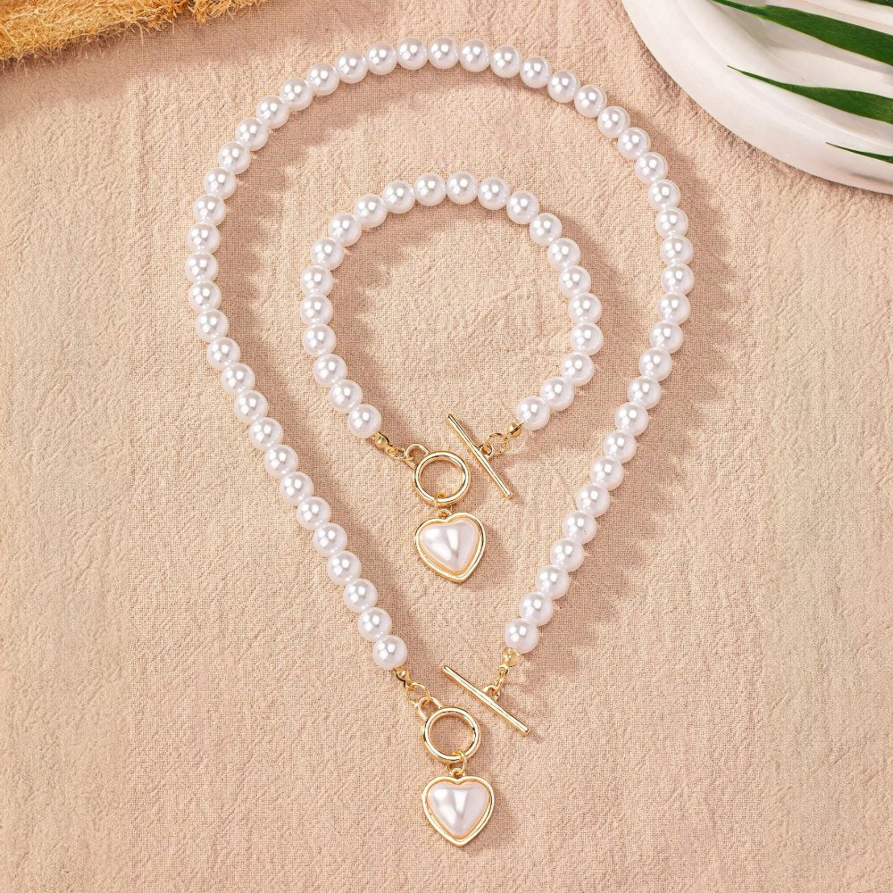 Lara – Set aus Halskette und Armband mit Herzperlen
