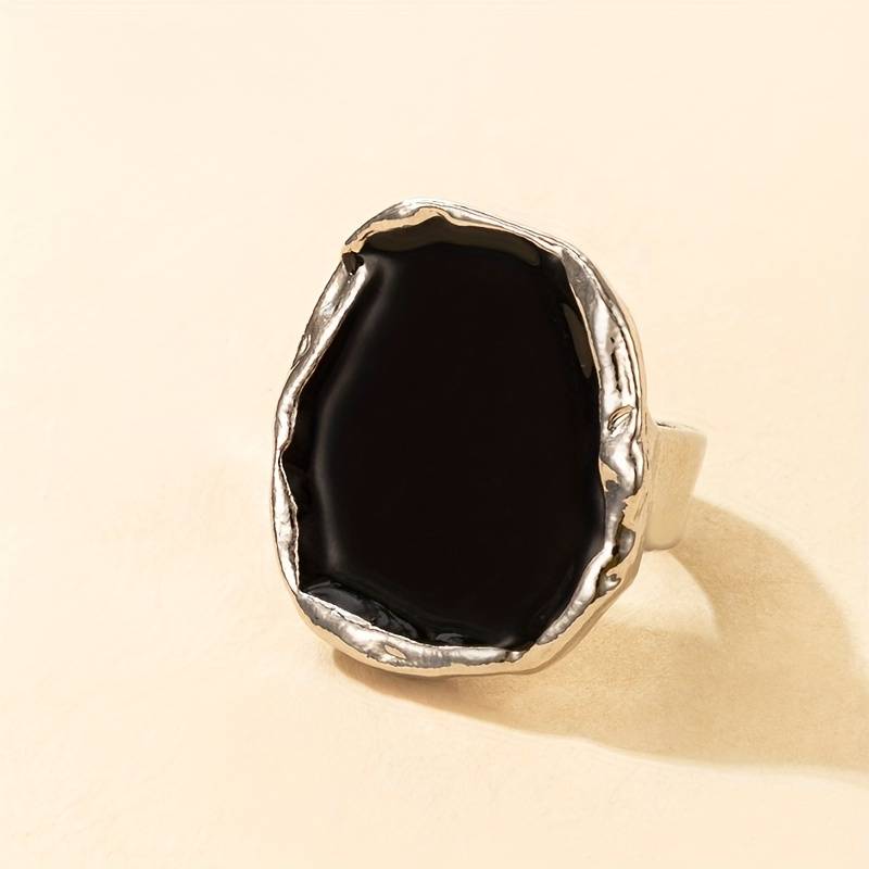 Vintage-Ring mit großem schwarzem Stein - Auffälliger Vintage-Schwarzer Ring