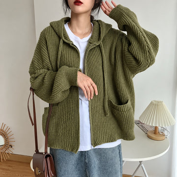 Damen Kapuzen Cardigan - Reißverschluss mit Taschen und oversized Schnitt