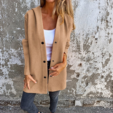 Damen lange Kapuzenjacke - Knopfverschluss, Relaxter Schnitt, Vielseitiges Design