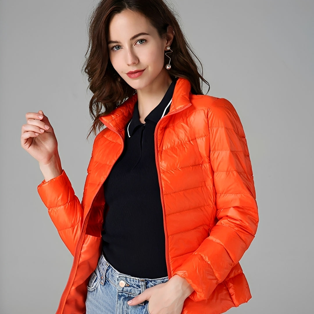 Damen leichte Jacke - Quilt-Design, Reißverschluss, Stehkragen, Figurbetonte Passform