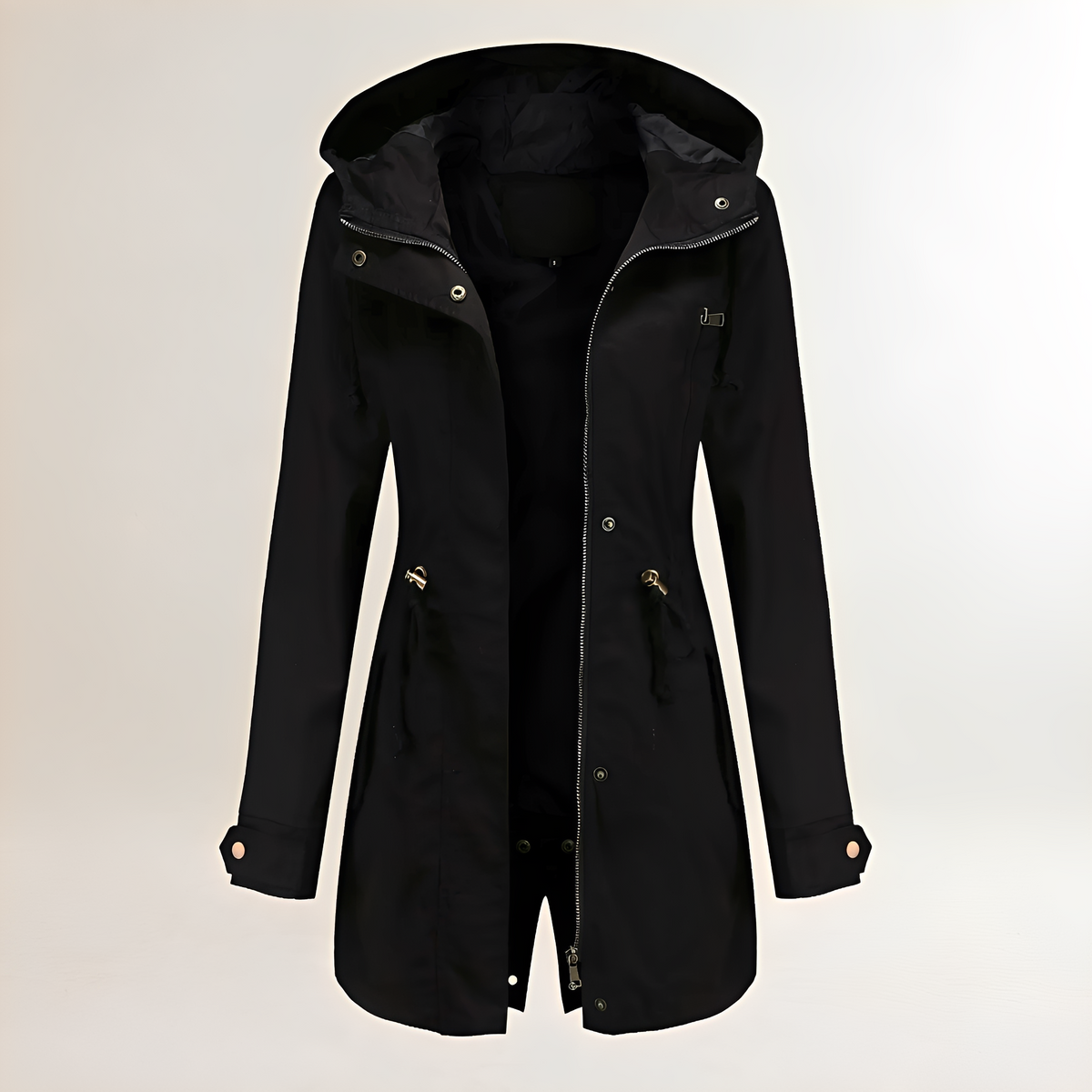 Damen Parka mit Kapuze - Reißverschluss, Kordelzug in Taillie, lange Ärmel