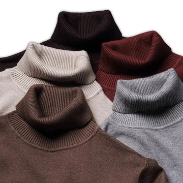 Langärmeliger Herren-Rollkragenpullover mit hohem Kragen und gerader Passform