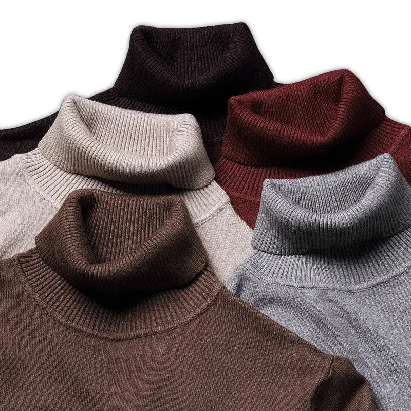Langärmeliger Herren-Rollkragenpullover mit hohem Kragen und gerader Passform
