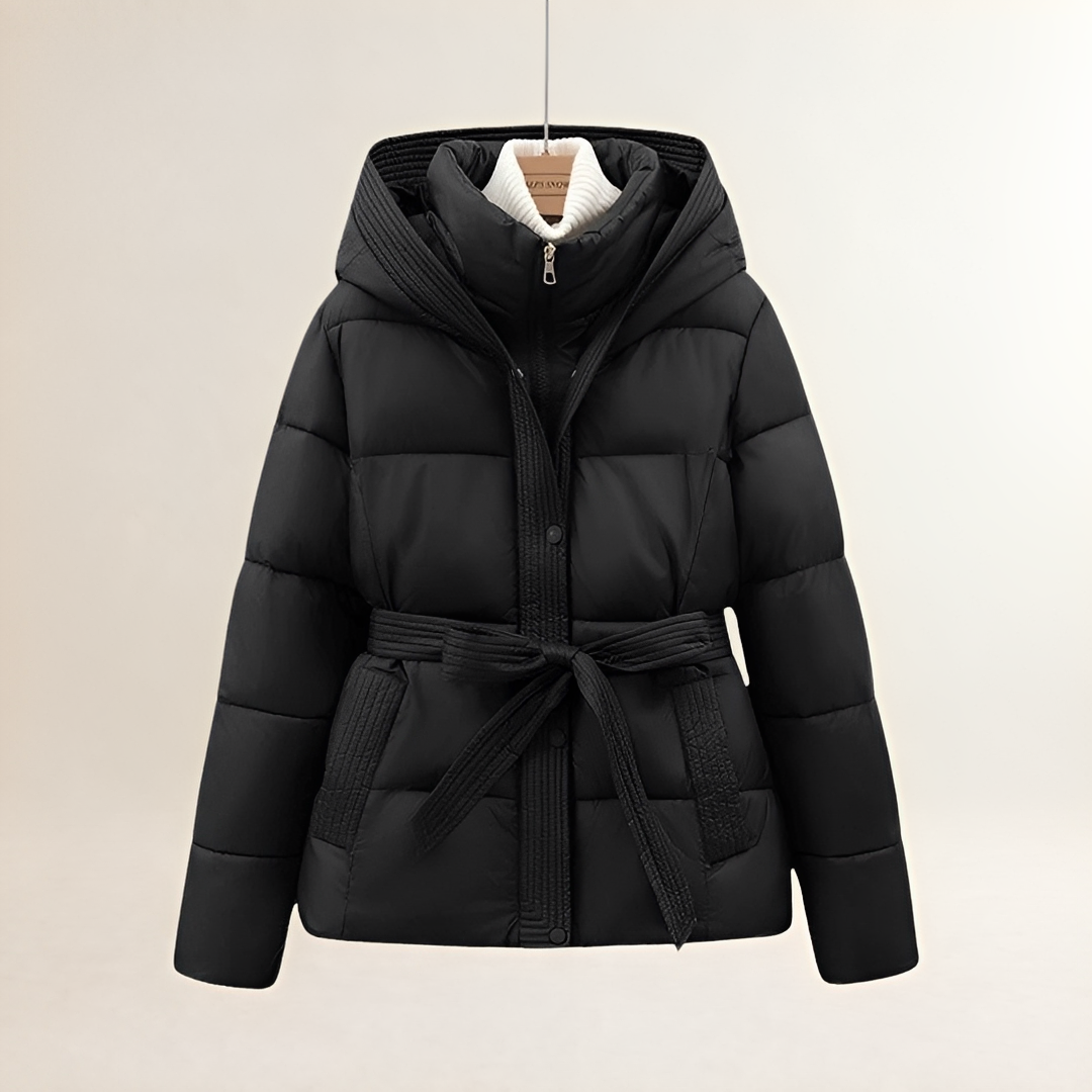 Damen-Steppjacke mit Kapuze und Gürtel - Gestepptes Design, Bequeme Passform