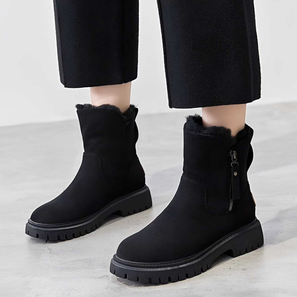 Damen Winterstiefel - Chunky Sohle, Warmfutter, Reißverschluss, Knöchelhoch