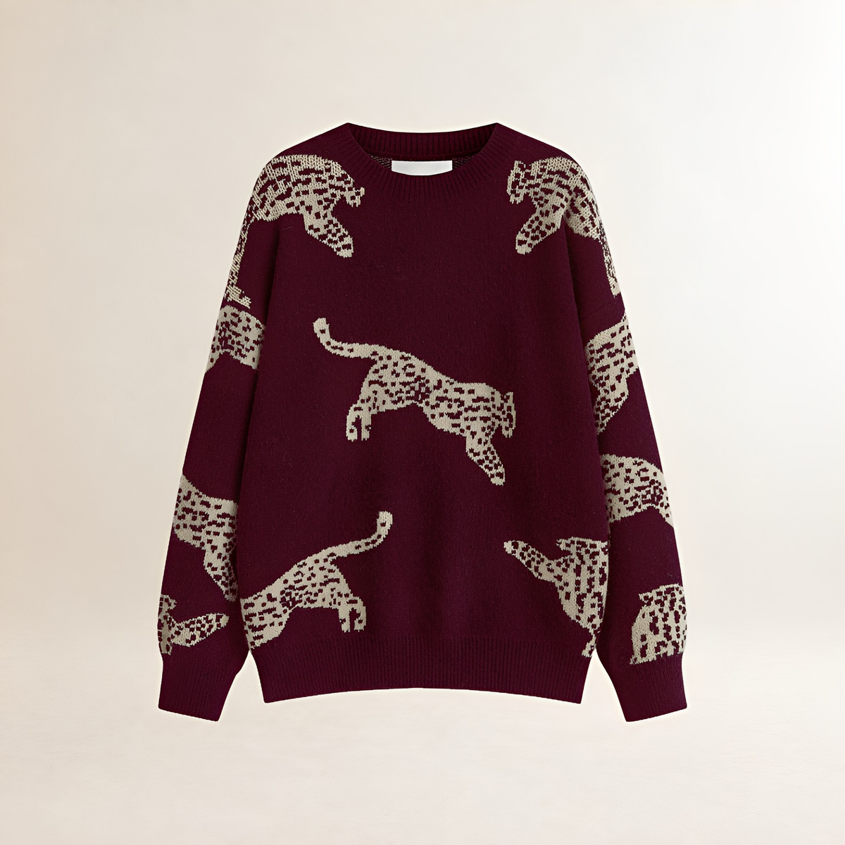 Damentunika Pullover Leo Muster Hoher Kragen Regulärer Schnitt
