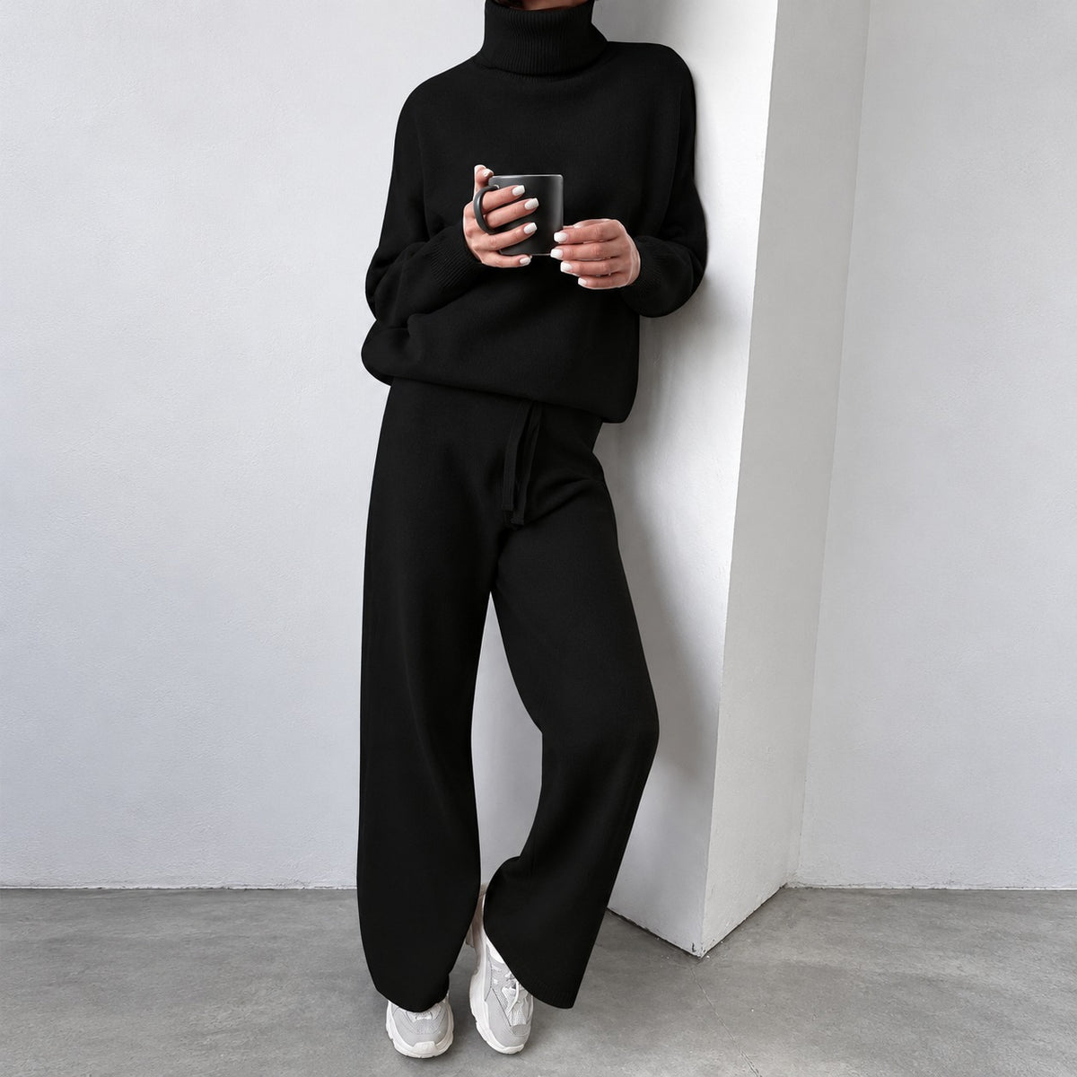 Freizeitset für Damen - Rollkragenpullover und Weite-Hose mit lockerer Passform