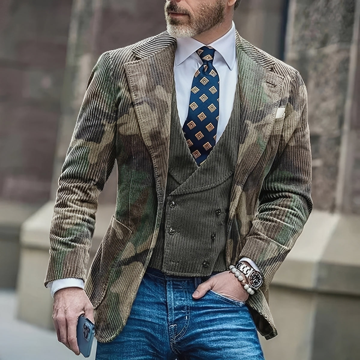 Herren Blazer mit Camouflage-Muster, Einreiher, Taillierter Schnitt