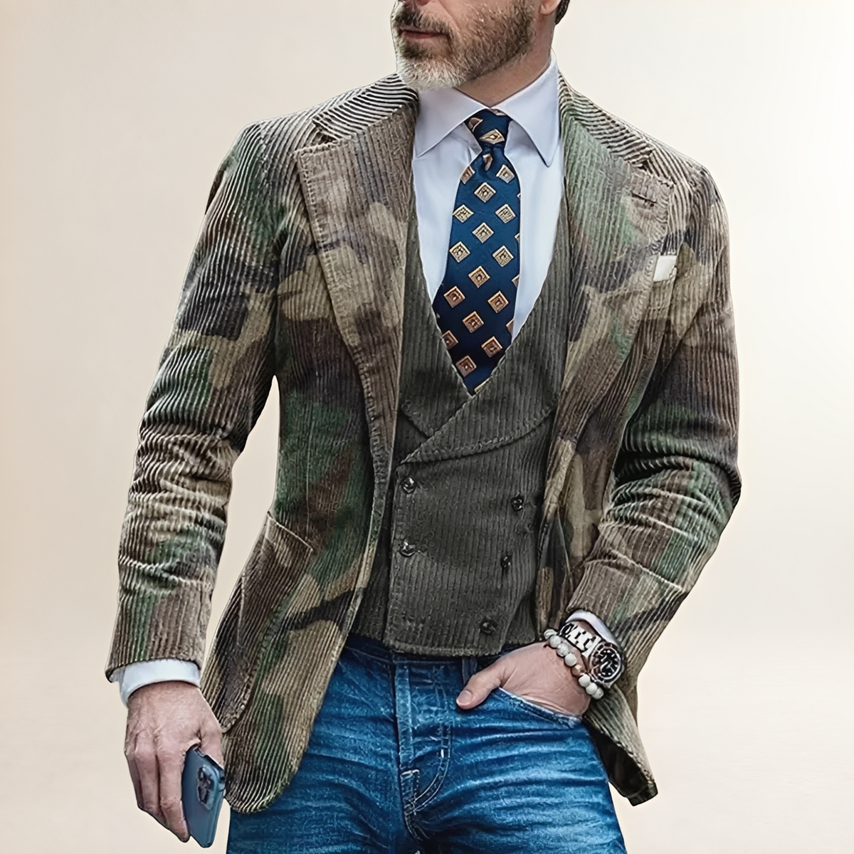 Herren Blazer mit Camouflage-Muster, Einreiher, Taillierter Schnitt