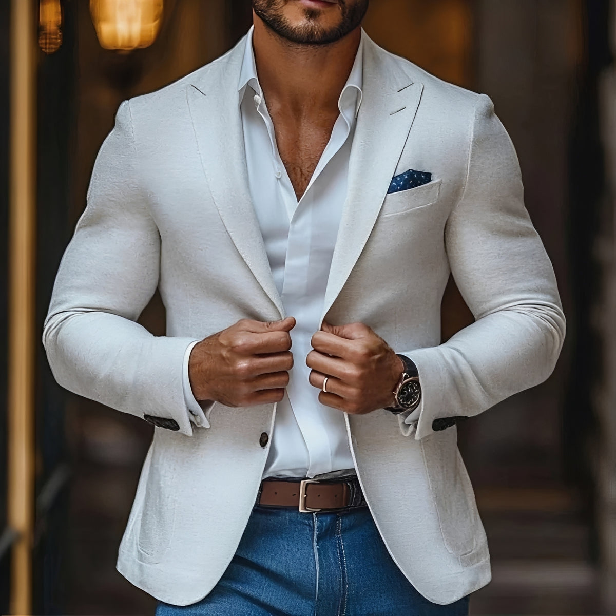 Herren Blazer mit Reverskragen und Zweiknopfverschluss - Regulärer Schnitt