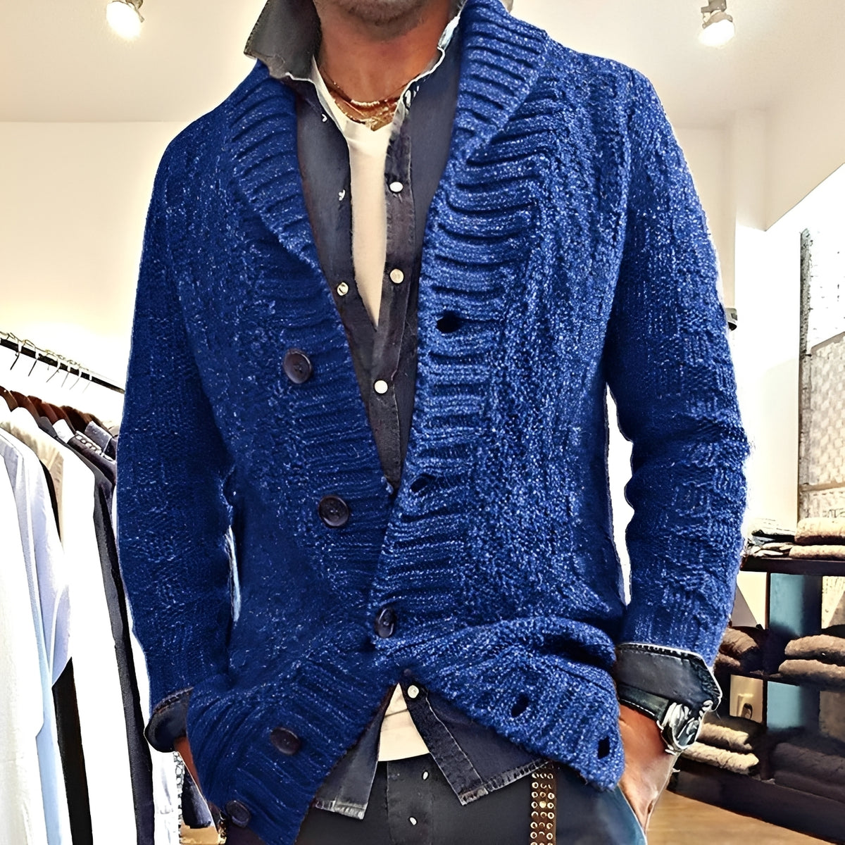 Herren Cardigan Jacke mit Shawl-Kragen - Knopfverschluss, Relaxed Fit
