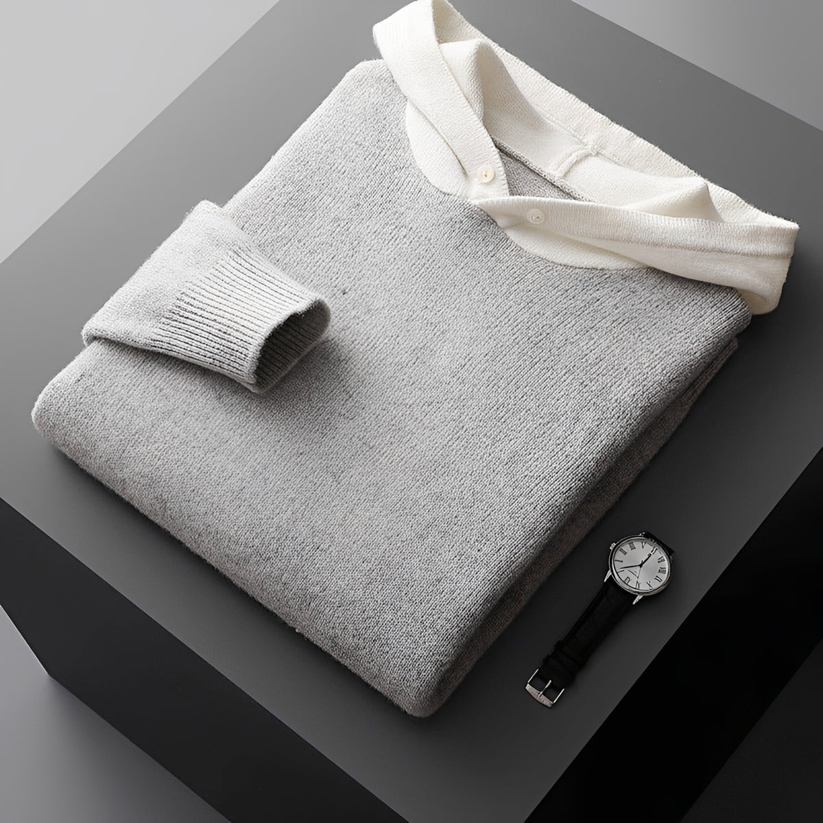 Herren Hoodie mit Knopfverschluss und Kontrastkragen - Regulärer Schnitt