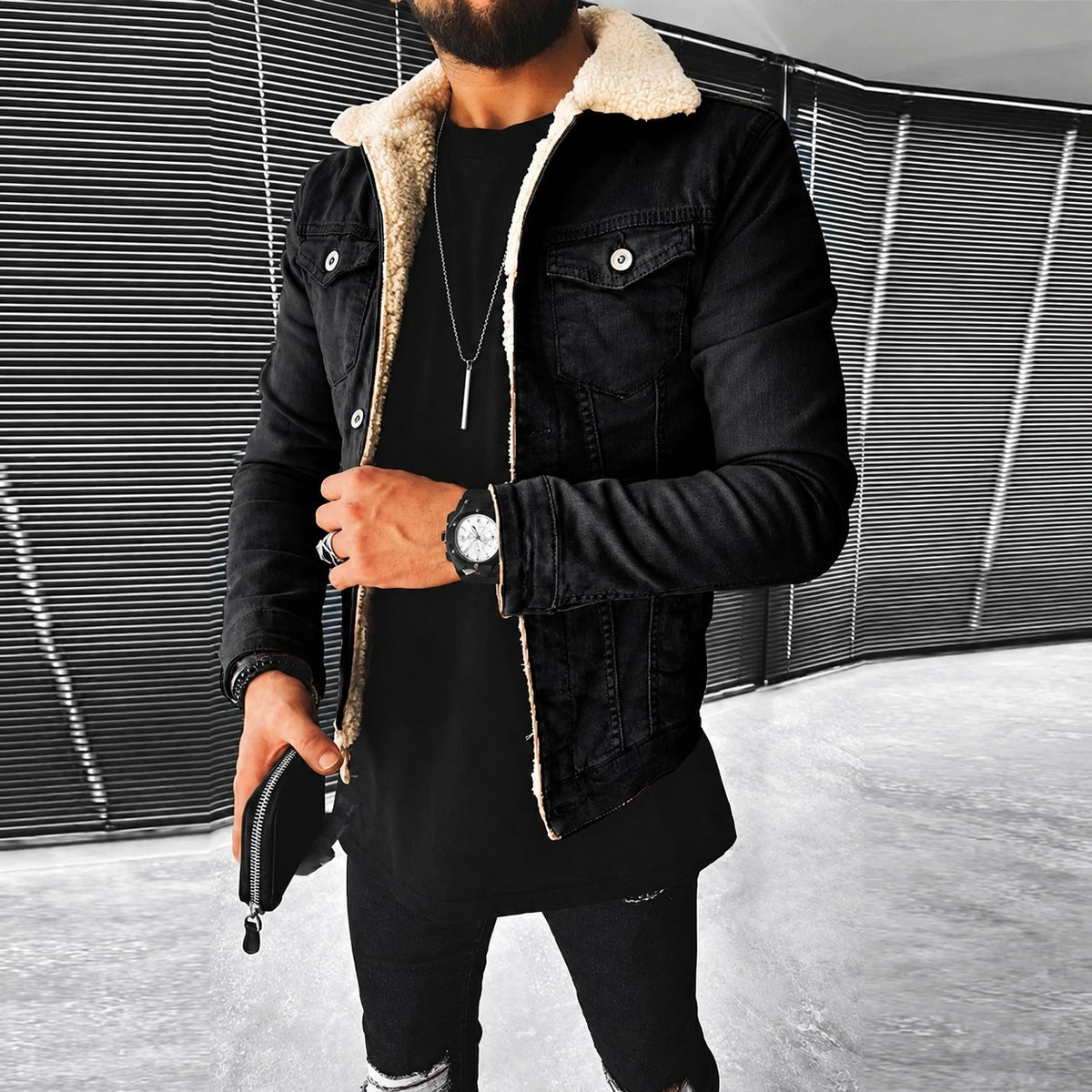 Herren Jacke - Fitted Design mit Knopfverschluss und Kontrastkragen