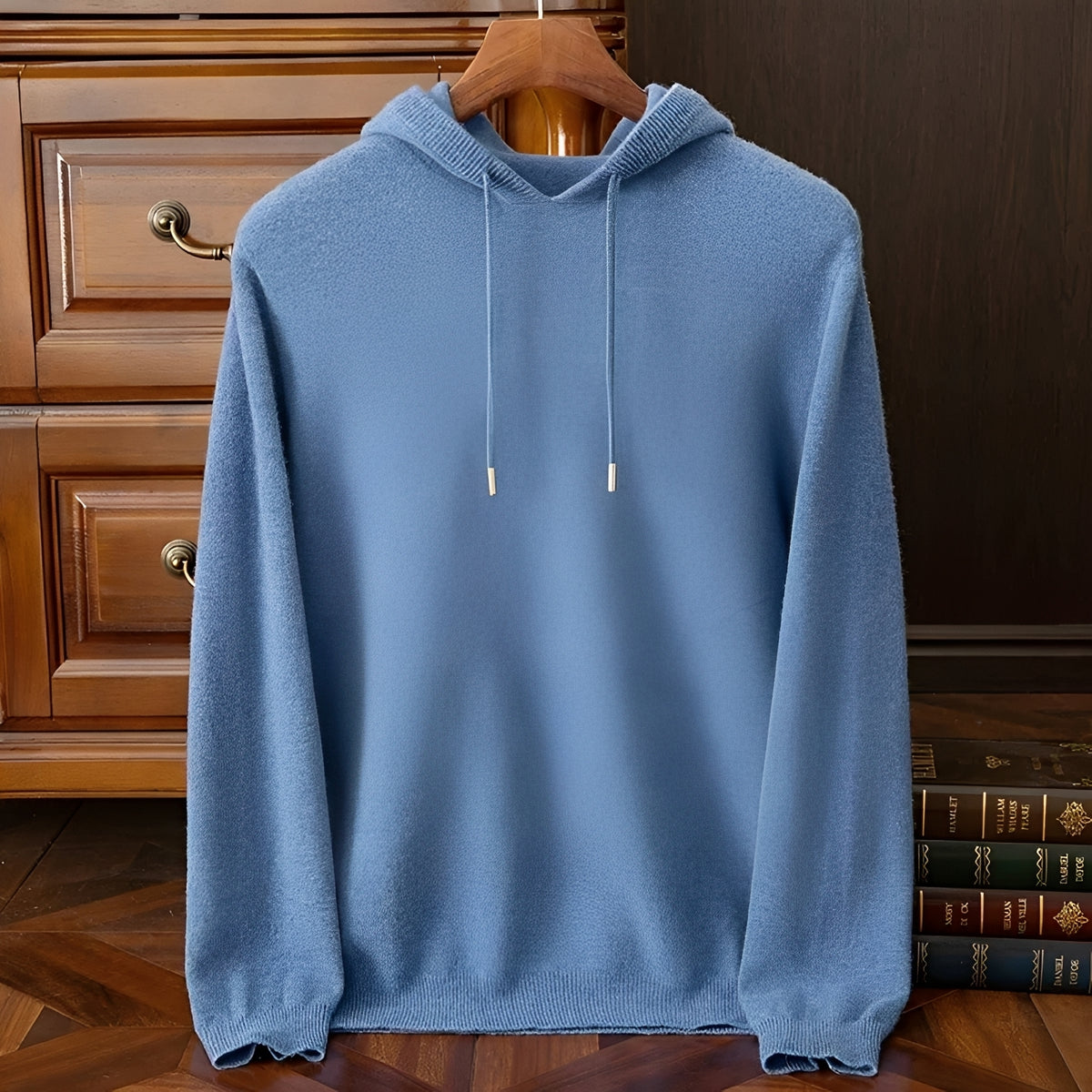 Herren Kapuzenpullover mit V-Ausschnitt und Kordelzug - Langarm, Lockerer Schnitt
