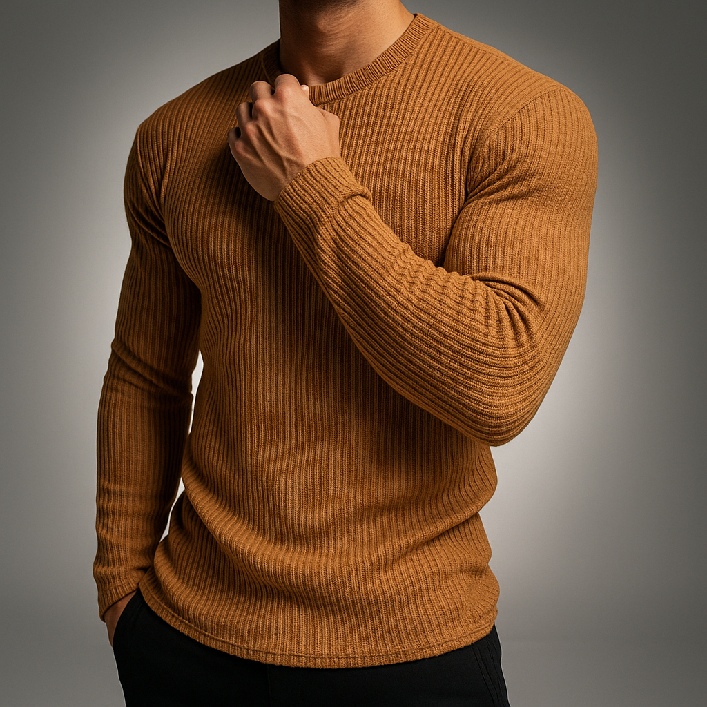 Herren Langarm Pullover mit Textur und Rundhalsausschnitt - eng anliegender Schnitt