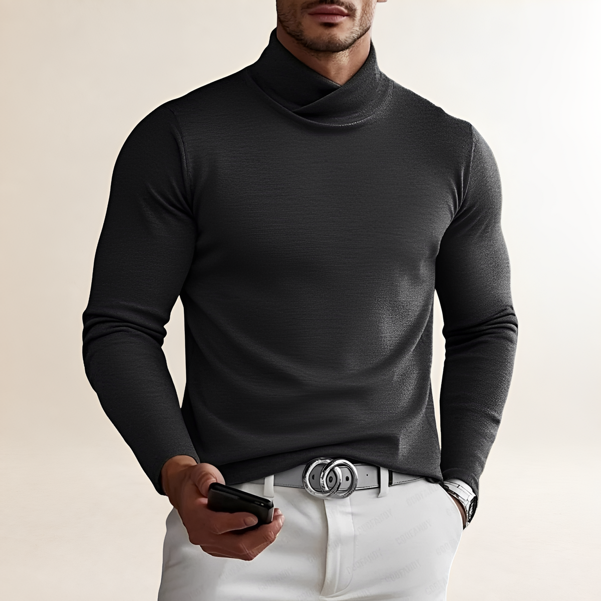 Herren Langarm-Turtleneck-Shirt - Kreuzhals-Design, Enger Schnitt