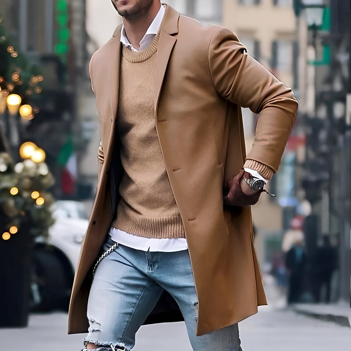 Herren Mantel Mid-Length Einreihig Reverskragen Slim Fit