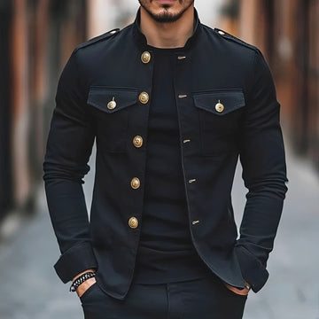 Herren Militärstil Button Jacke - Stehkragen, Langarm