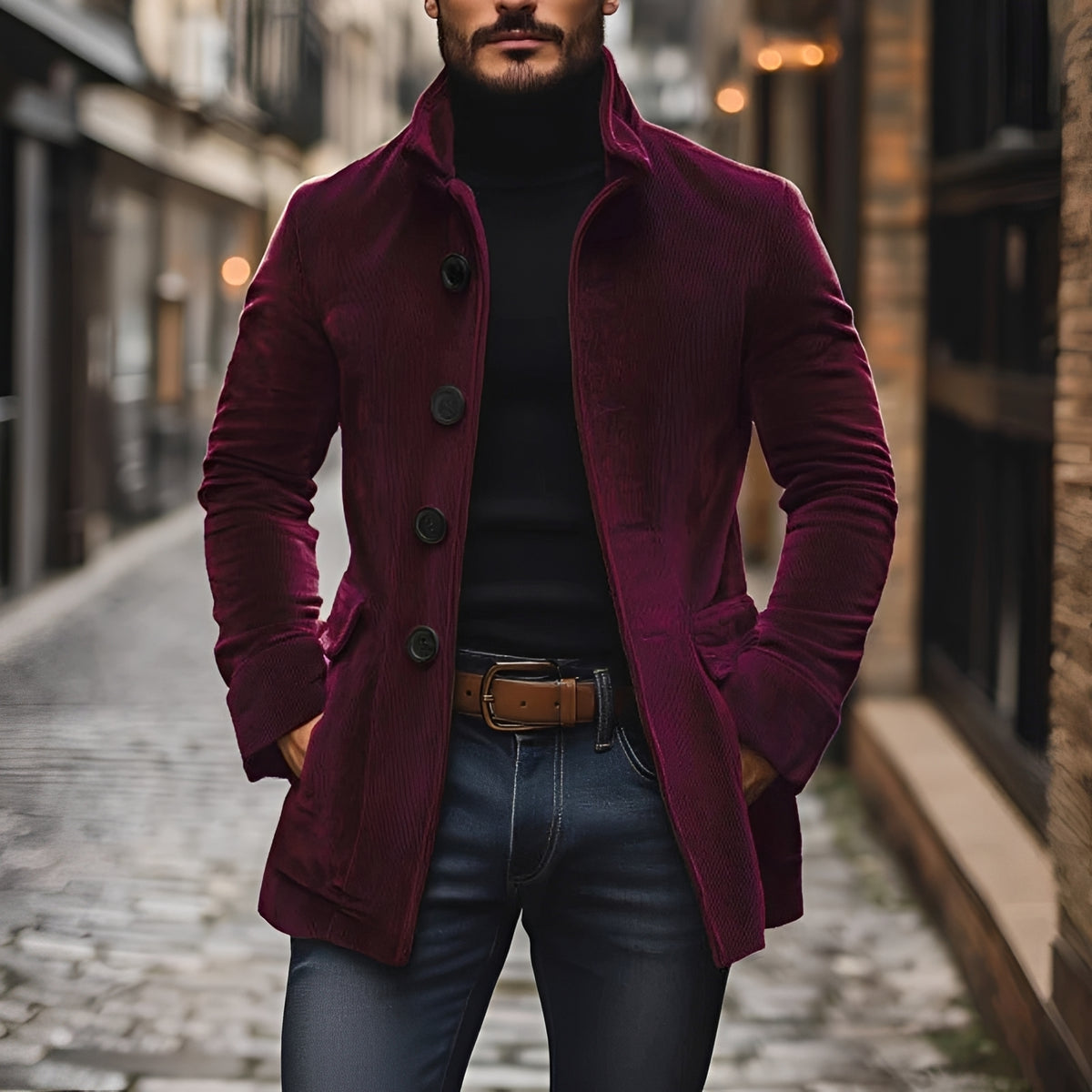 Herren Modejacke Peacoat Slim Fit mit Stehkragen und Knopfverschluss