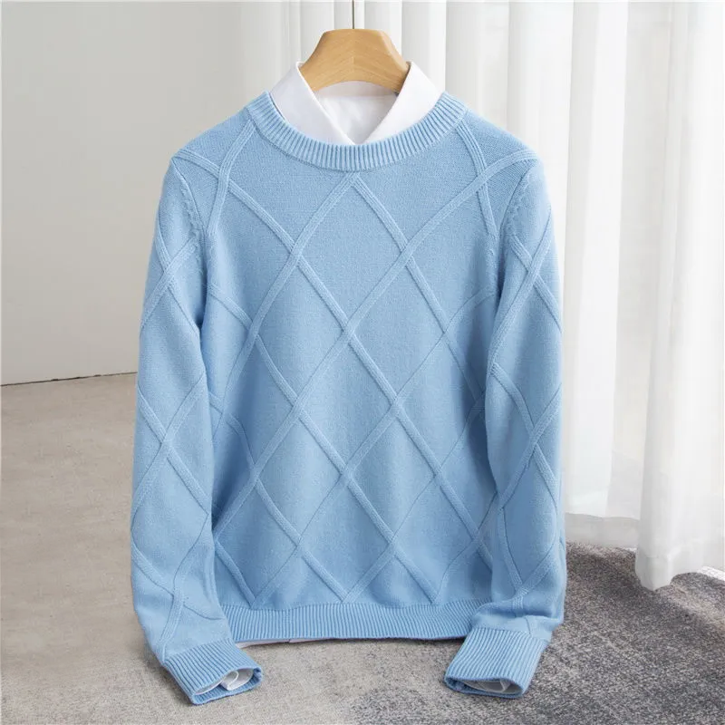 Herren-O-Hals Pullover mit Argyle-Muster und Rippbündchen - Regulärer Schnitt