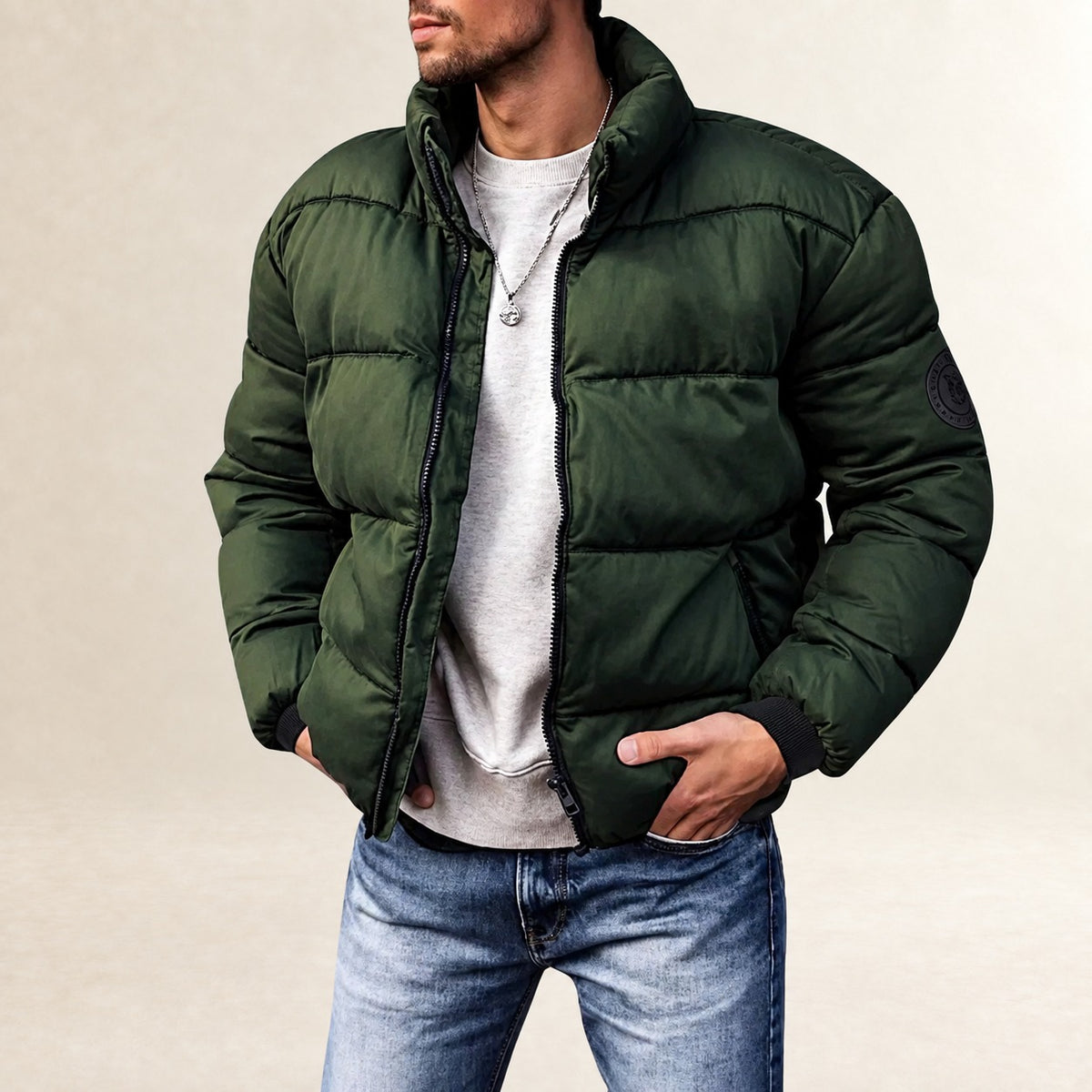 Herren Pufferjacke Modernes Steppdesign mit Stehkragen und bequemer Passform