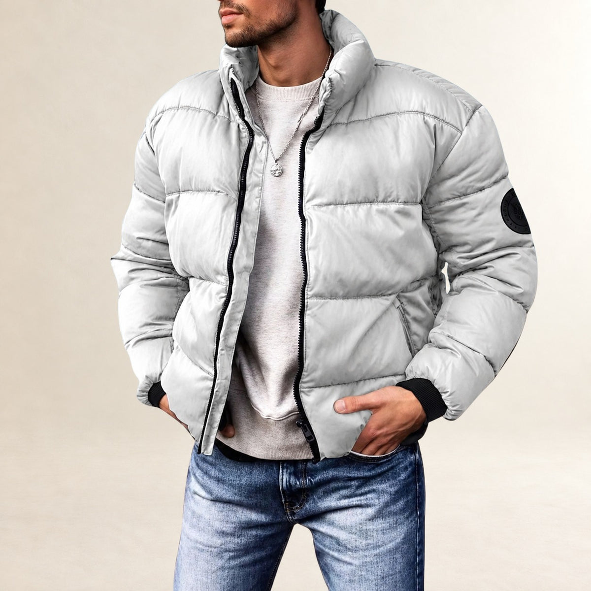 Herren Pufferjacke Modernes Steppdesign mit Stehkragen und bequemer Passform