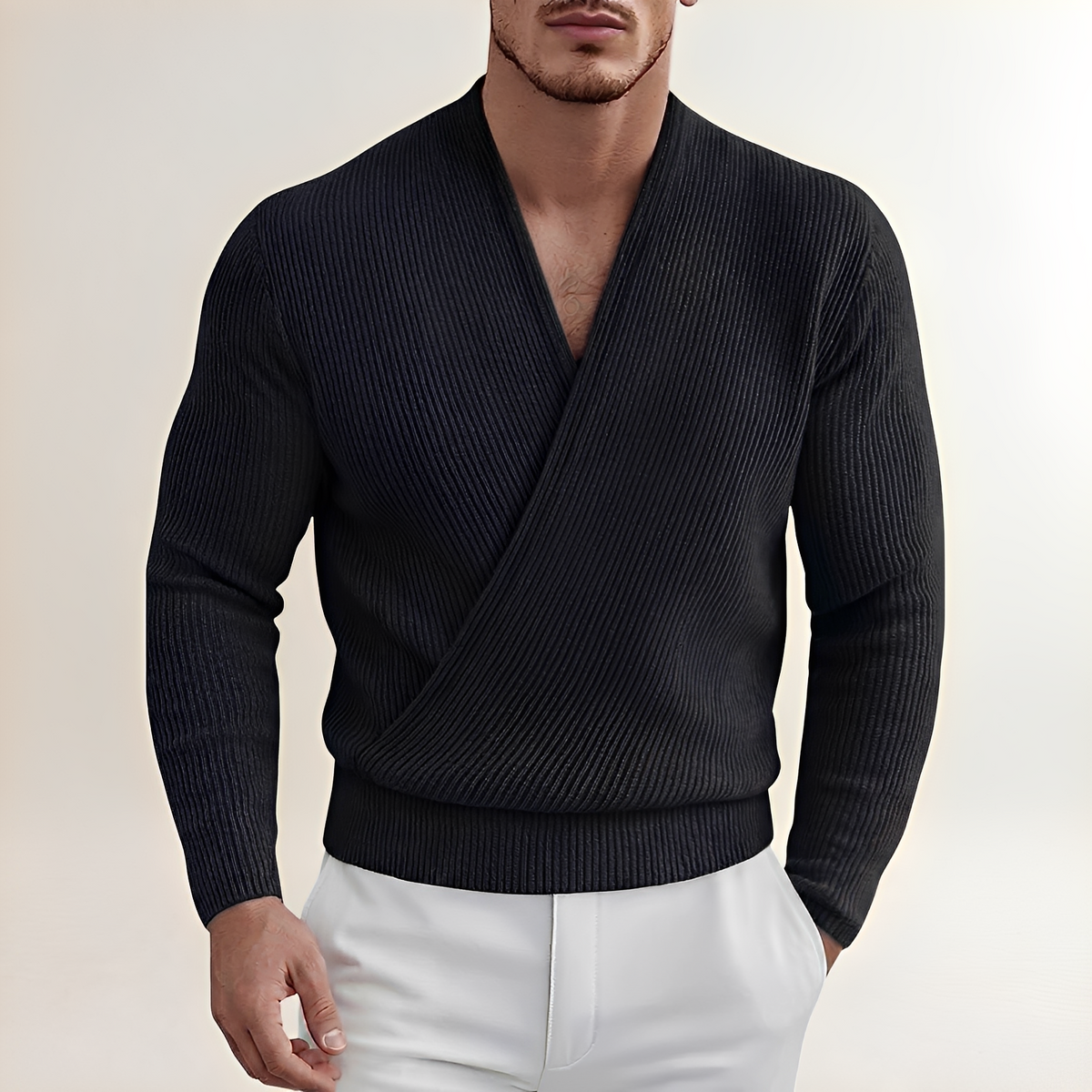 Herren Pullover mit Rippenstruktur und schrägem Kreuzknopfverschluss