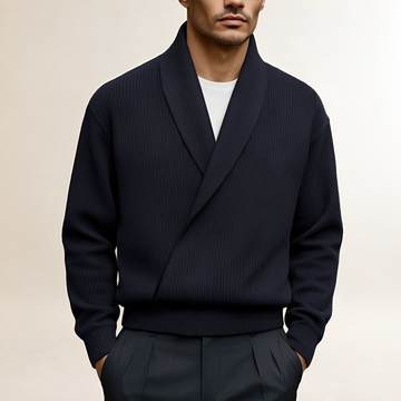 Herren Pullover mit Schalkragen, Wickeldesign und langärmlig