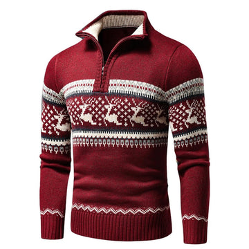 Herren Pullover mit Stehkragen und Reißverschluss - Norwegermuster, regulärer Schnitt