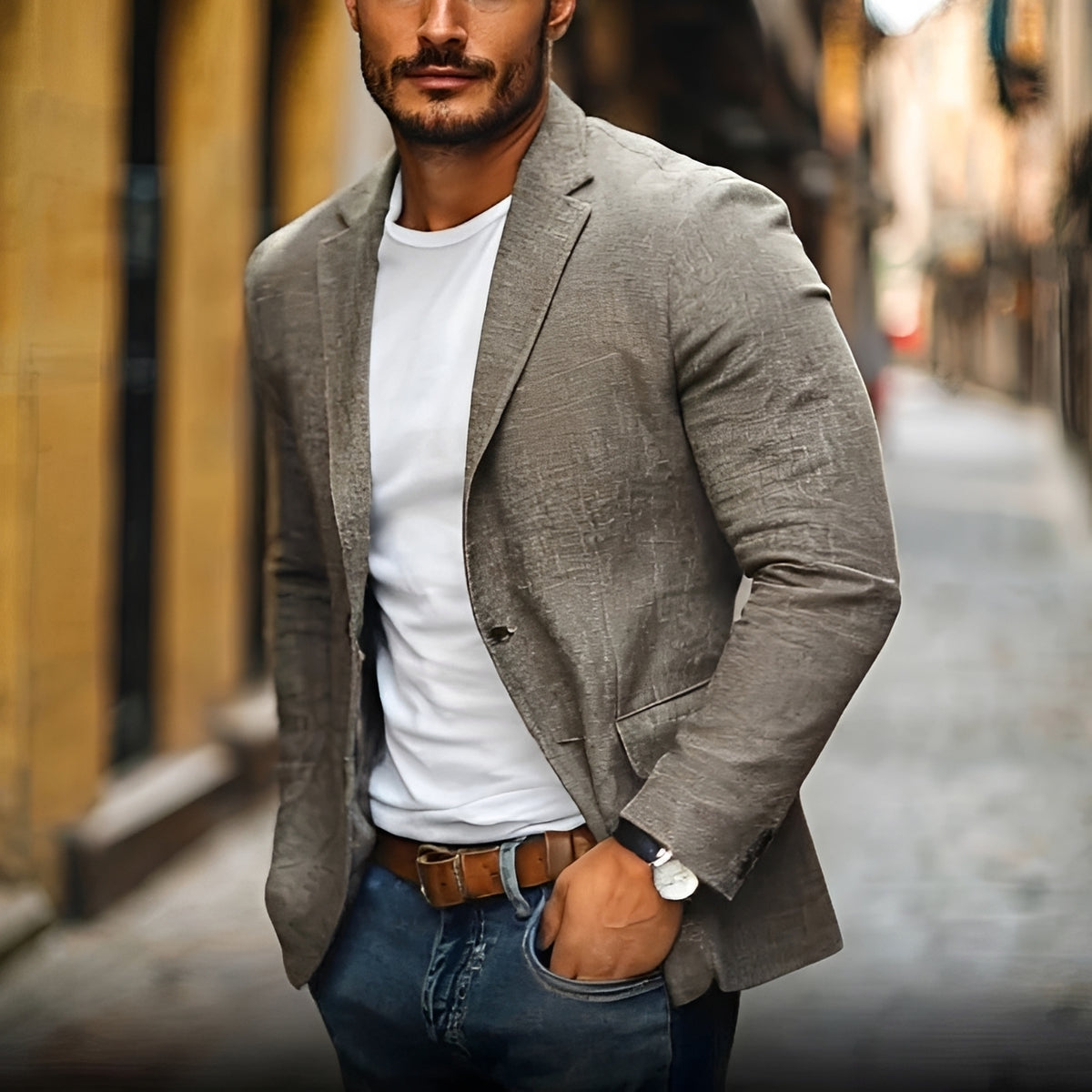 Herren Sakko Blazer Einreiher Reverskragen Slim Fit
