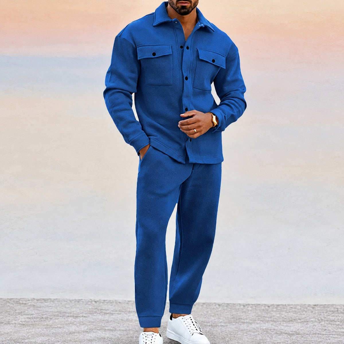 Herren Sport-Set mit Button-Jacke und Jogger - Relaxed Fit, Vielseitig für Freizeit und Sport