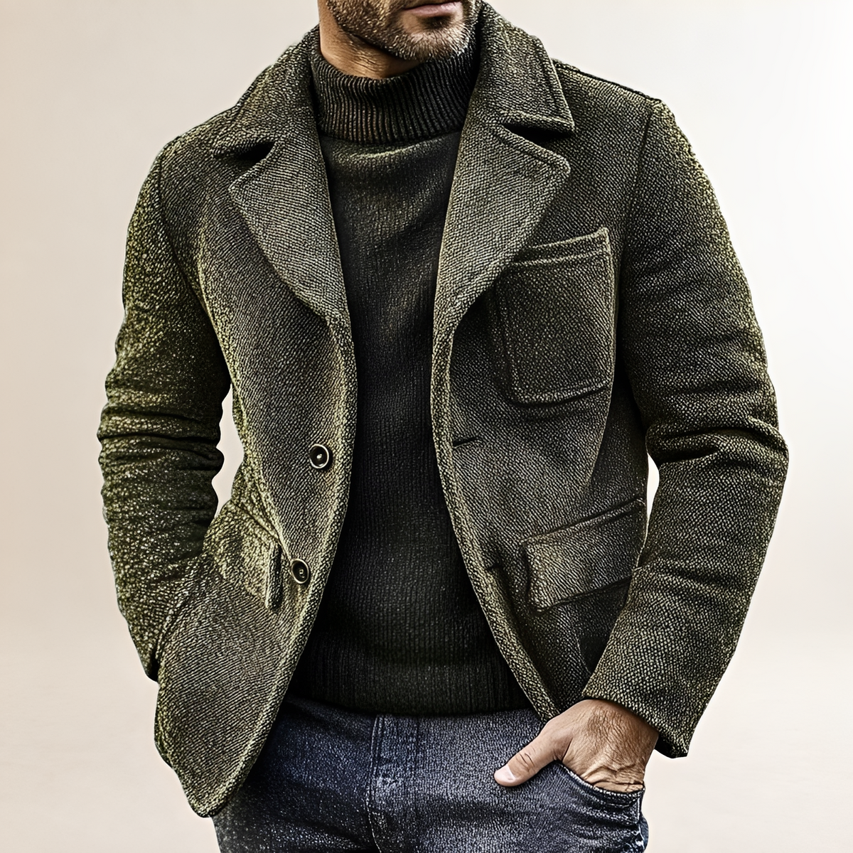 Herren Texturierte Doppelreihige Jacke mit Pattentaschen