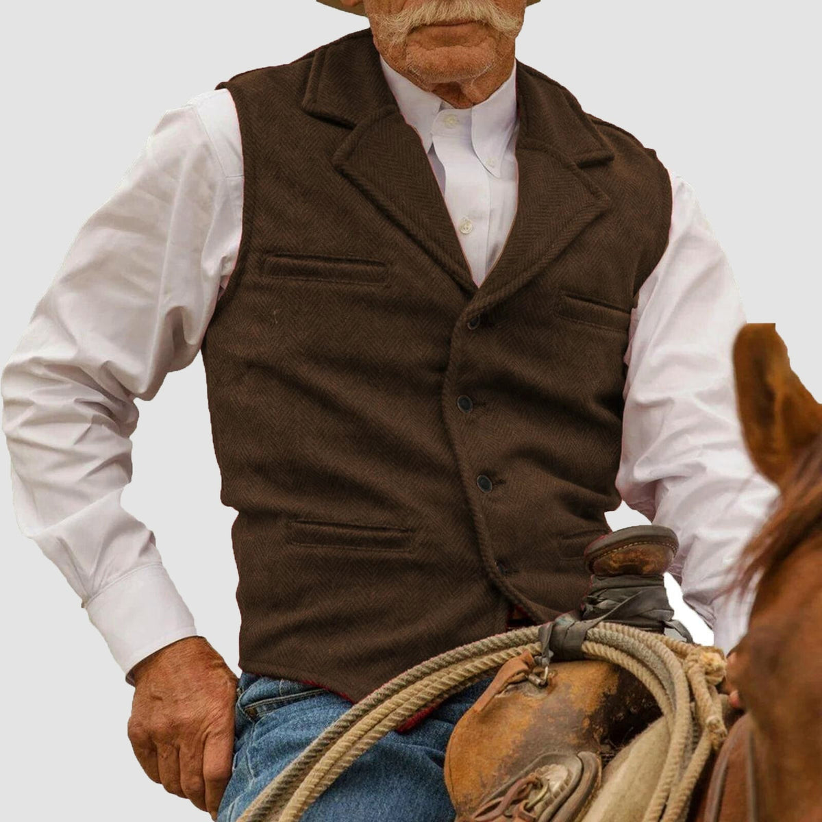 Herren-Vintage Weste mit Herringbone-Muster - Knopfleiste, Reverskragen