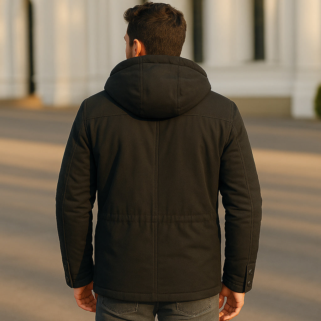 Herren Winterjacke mit Kapuze, gesteppte Optik, mehrere Taschen, regulärer Schnitt