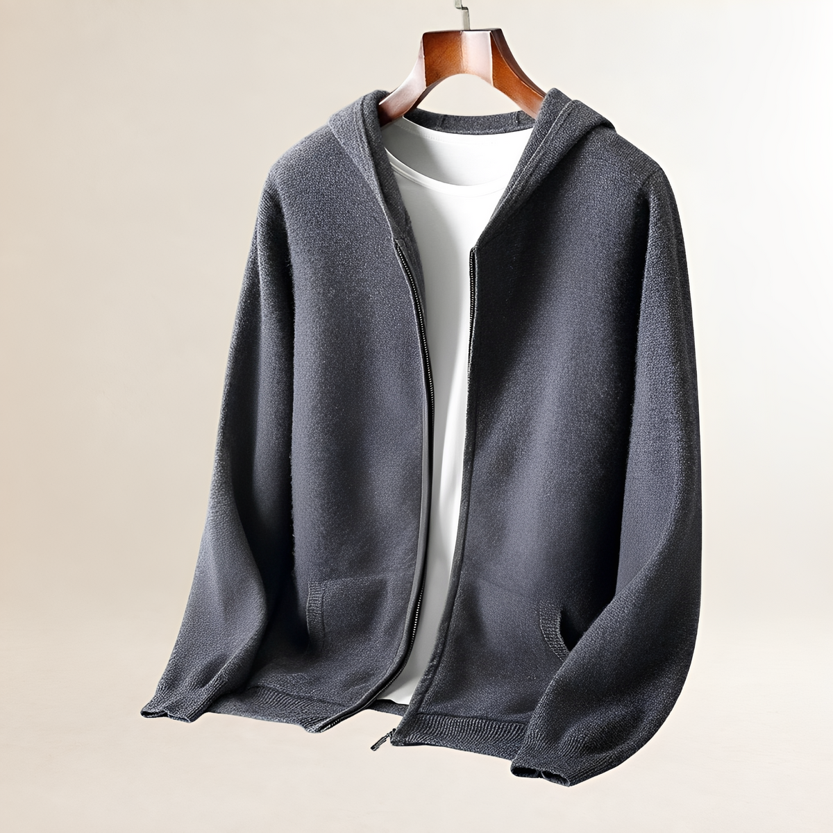 Herren Zip-Hoodie mit Textur-Design und Taschen - Relaxed Fit, Reißverschluss
