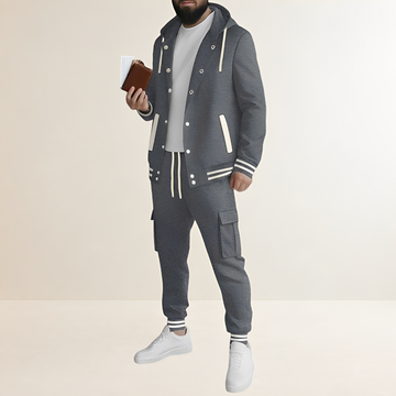 Herrensportset Hooded Jacke mit Knopfverschluss und Cargo-Hosen