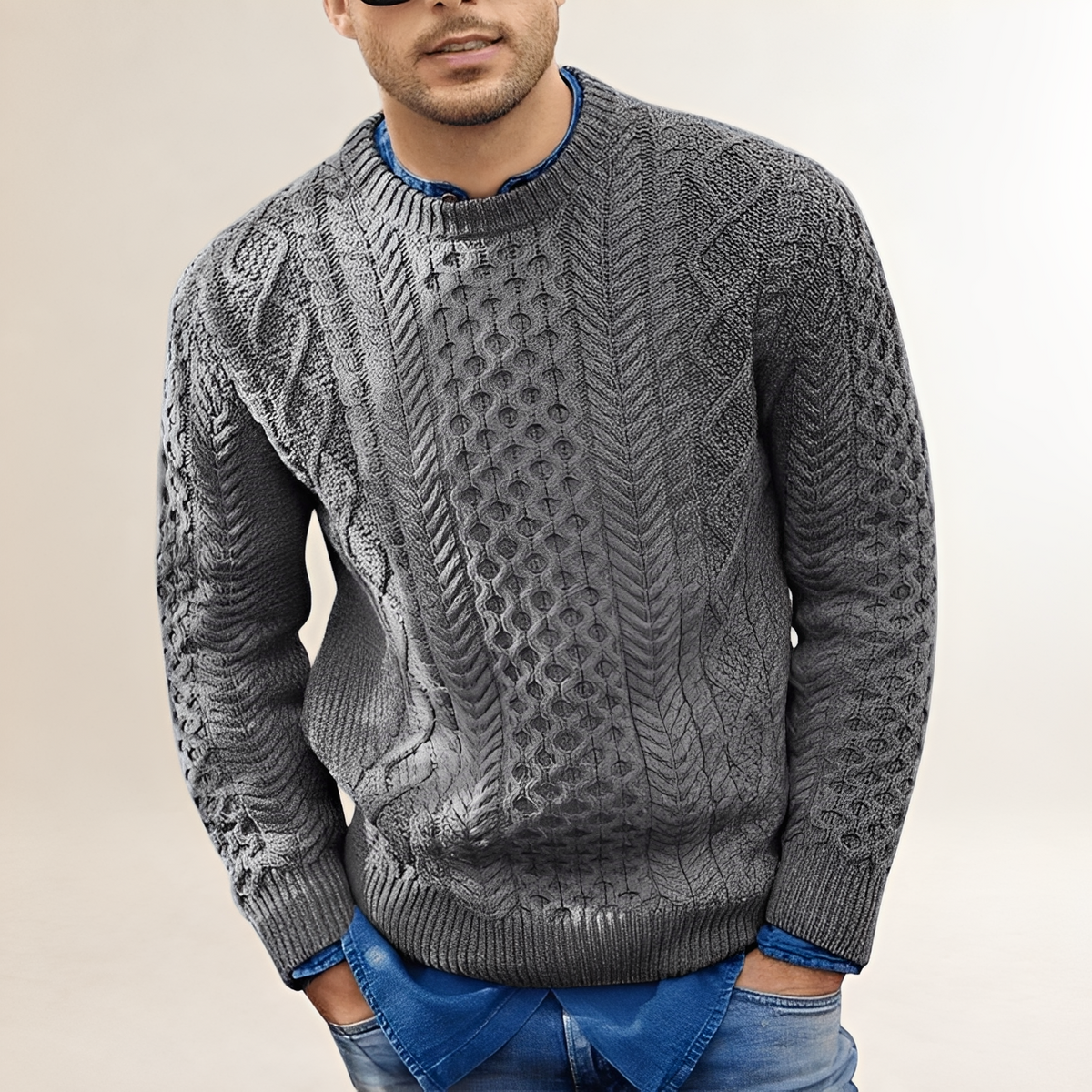 Herrn Pullover - Strukturierte Optik, Rundhalsausschnitt, Regular Fit, Lässiger Stil