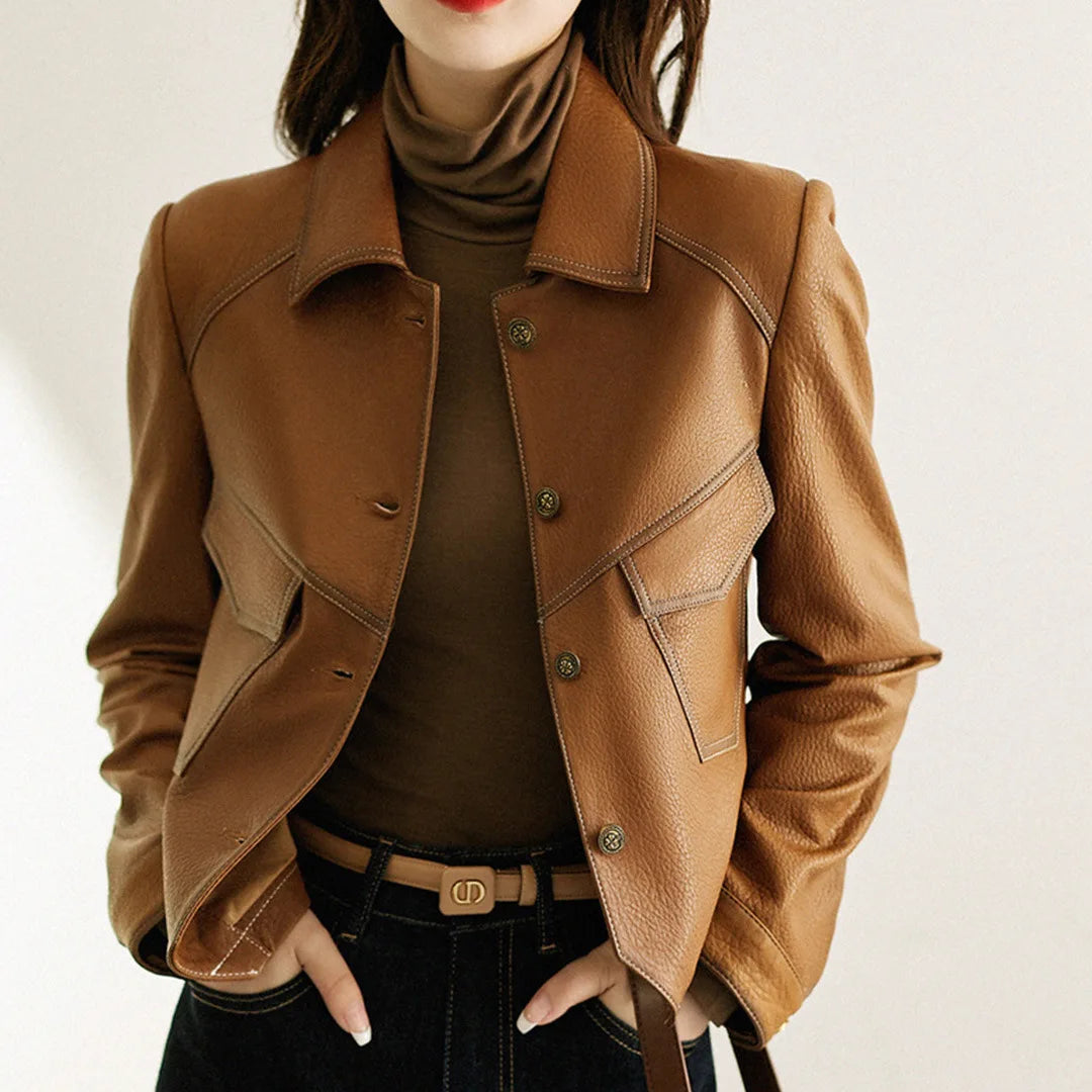 Jacke für Damen - Strukturierter Kragen mit Patten und Knopfverschluss