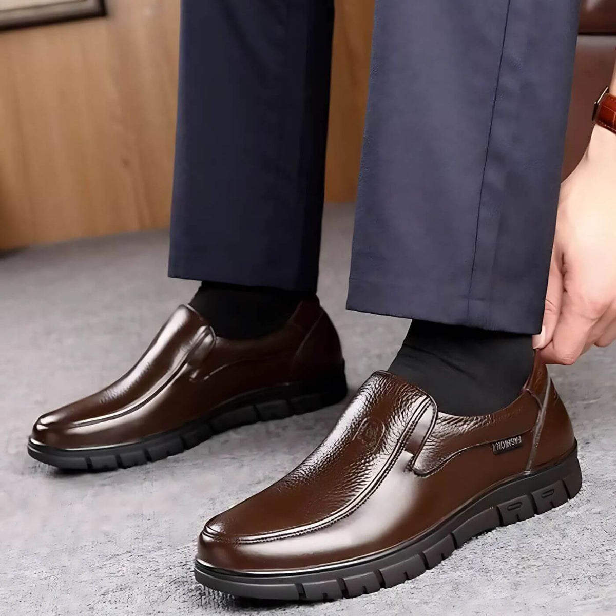 Loafers Herren Slip-On Schuhe Komfortables Design Runder Zeh Texturierte Oberfläche