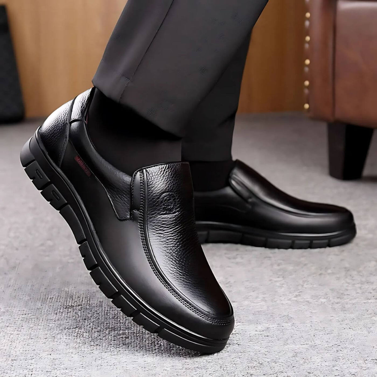 Loafers Herren Slip-On Schuhe Komfortables Design Runder Zeh Texturierte Oberfläche