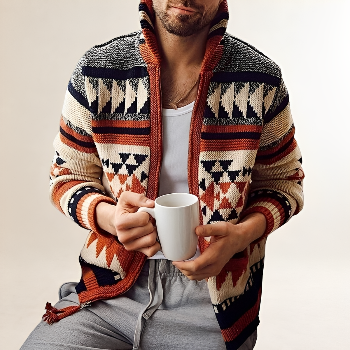 Männers Cardigan Sweater Jacke mit Reißverschluss und geometrischem Muster