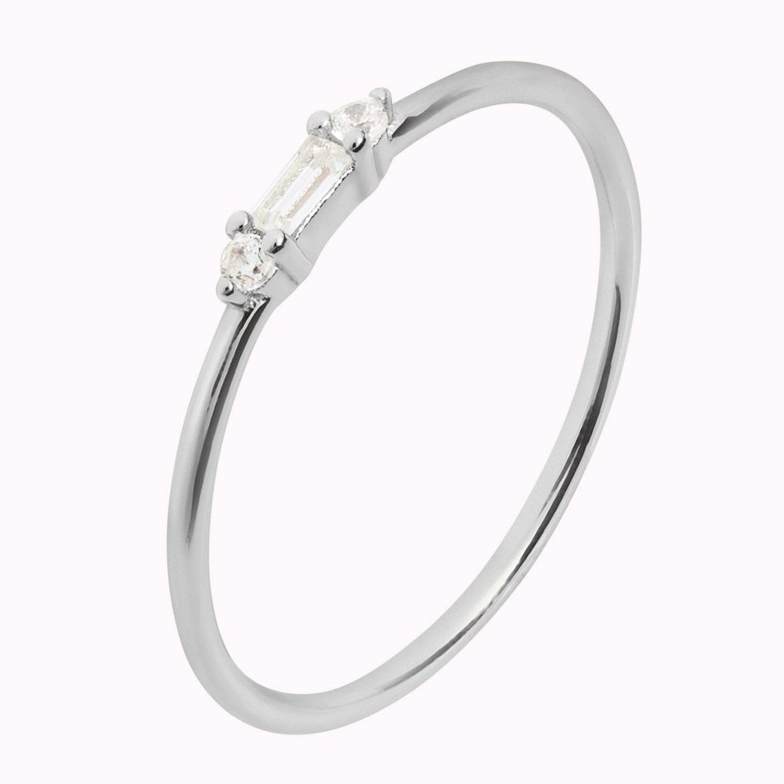 Kleiner Baguette - Zierlicher runder CZ-Ring