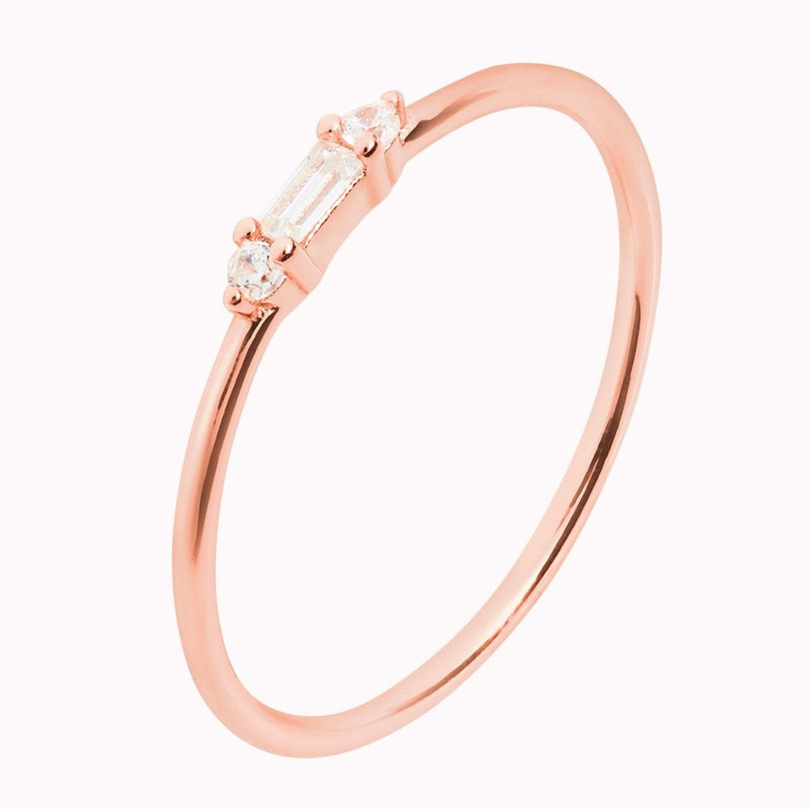 Kleiner Baguette - Zierlicher runder CZ-Ring
