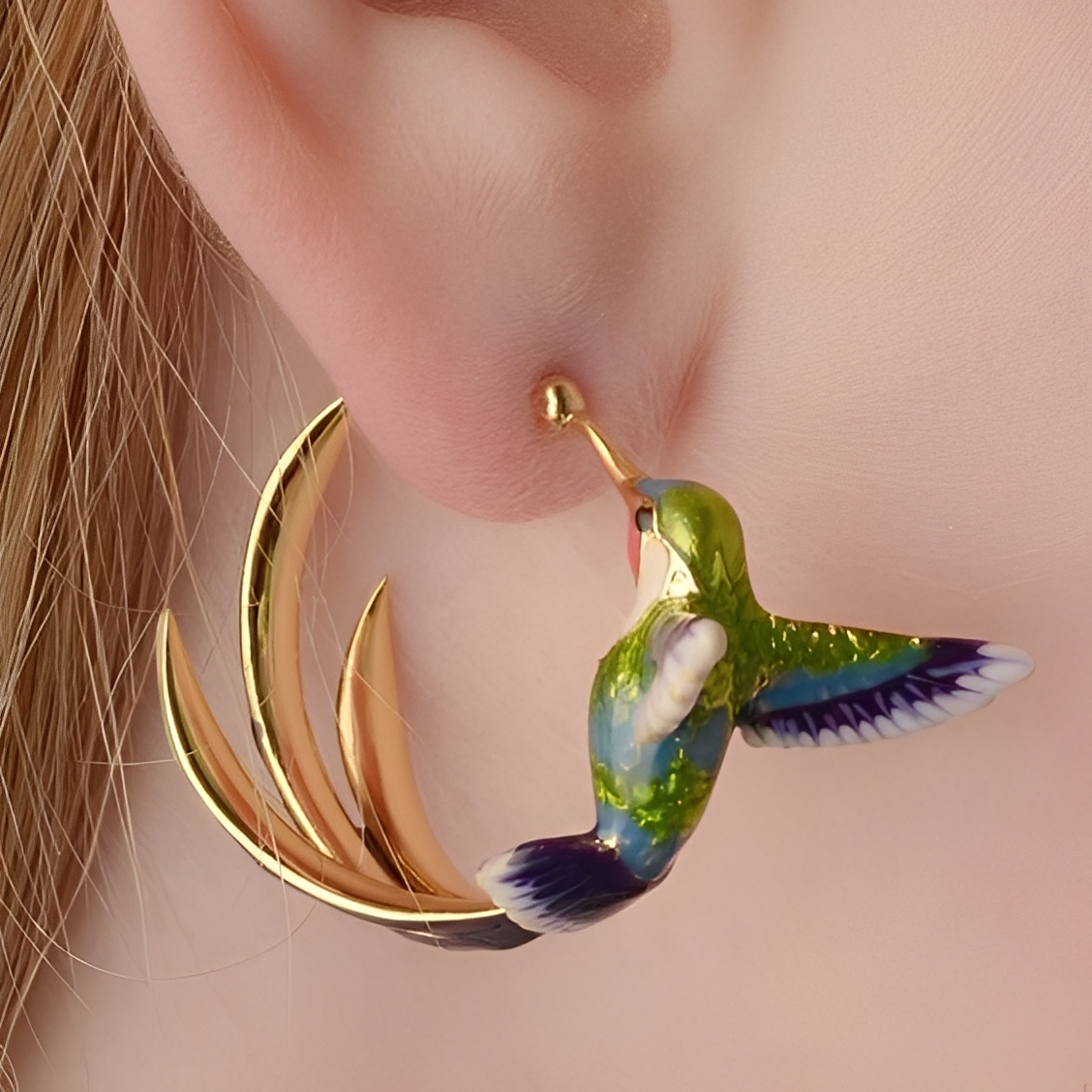 Wendy – Vintage-Emaille-Kolibri-Ohrringe