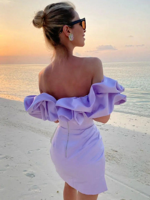 Waverly - Satin-Kleid mit schulterfreiem Volant