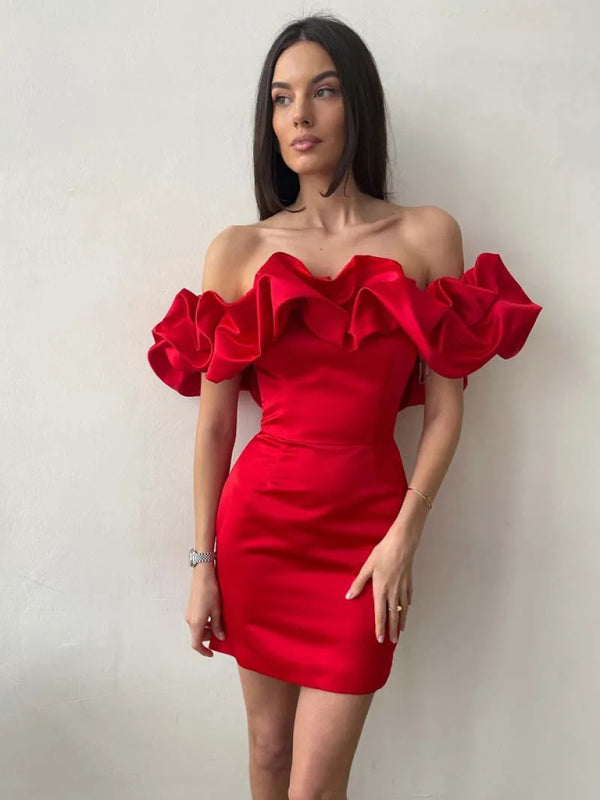 Waverly - Satin-Kleid mit schulterfreiem Volant