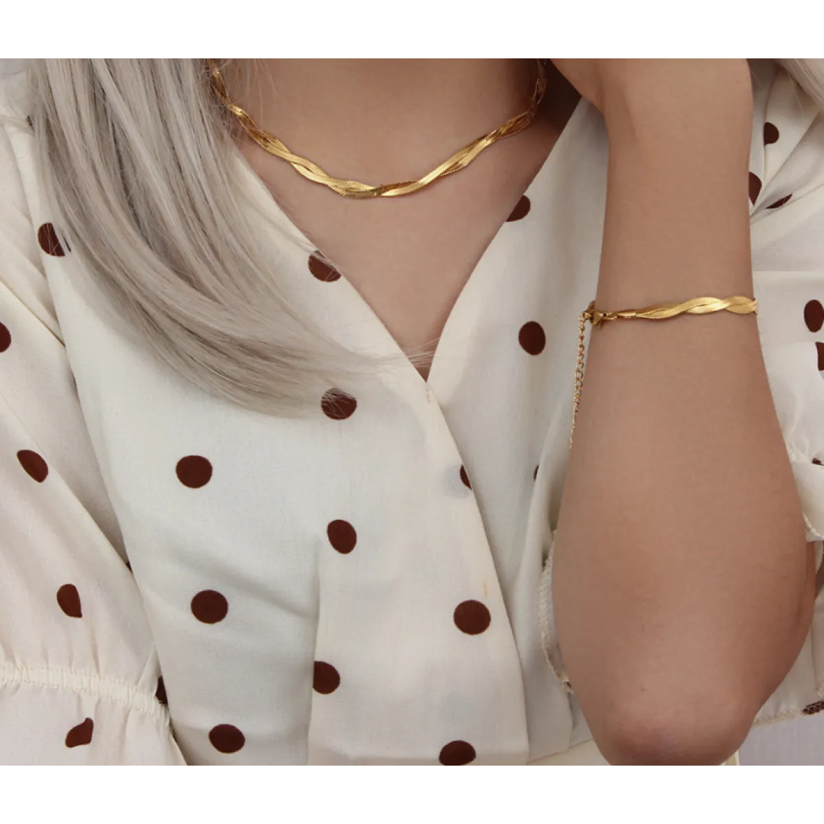 Alina – Stilvolles, geflochtenes Halsketten- und Armbandset